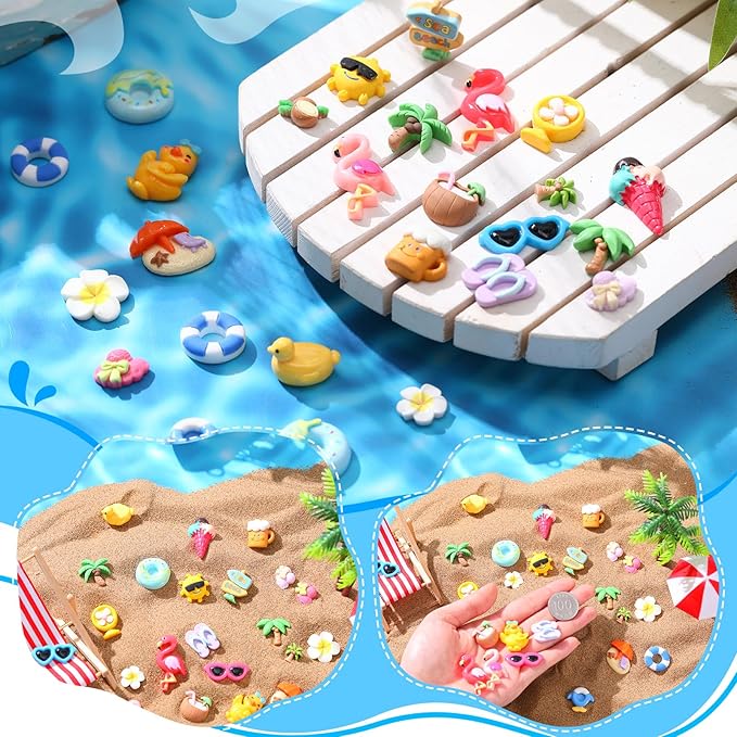 Giegxin 40 Pcs Summer Resin Charm Hawaii Beach Coconut Flamingo Plumeria Flower Flatback Cabochon Accessories Cute Embellishments Bulk for Jewelry Cellphone Case Scrapbooking Headband DIY Craft Making