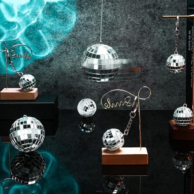 Mtlee 20Pcs Disco Balls Decoration Mirror Disco Ball for Christmas Tree Flies Assorted for Party Decor Hanging Mini Glass Different Size Reflective with Rope for DIY Wedding Music Prom Props
