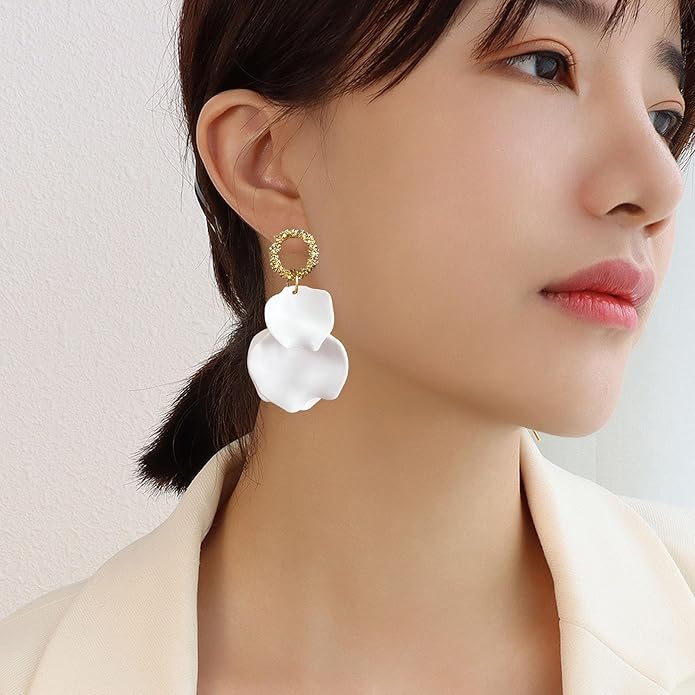 Anmpab Statement Matte Rose Flower Petal Stud Earrings for Women Dangly Floral Petal Earrings Jewelry Accessories Romantic Gifts for Her Women