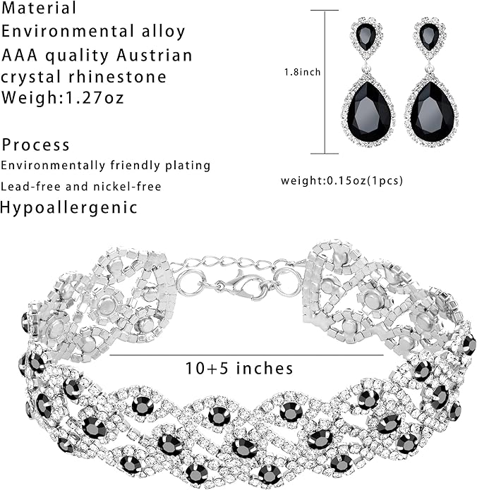 3/4 Pieces Women Jewelry Set Artificial Rhinestone Crystal Bride Statement Choker Necklace Tiara Crown Link Bangle Bracelet Teardrop Dangle Earrings Set