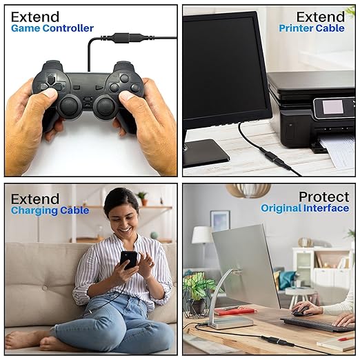 3 Pack USB 3.0 Extension Cable 2 FT, Short USB A Male to Female Extender Cord, 5Gbps Data Transfer for Webcam, Printer, Keyboard, Flash Drive, Hard Drive, Controller, Black Cable with 5 Cable Ties