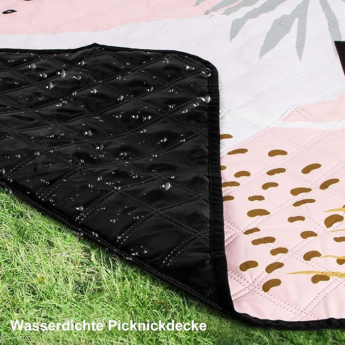 Picnic Blankets,79''x79'' Extra Large Sandproof Waterproof Beach Blanket,Foldable Portable 3-Layer Polyester Outdoor Picnic Blanket for Grass Lawn,Beach,Family Camping,Park,Travel-Tropical Leaves