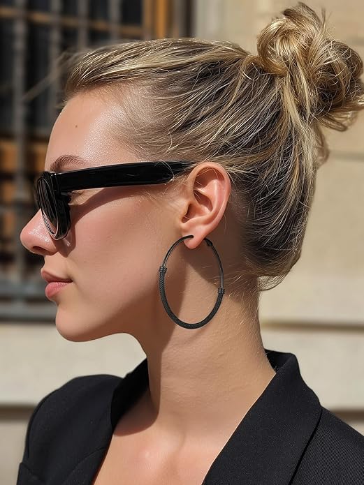 KeyStyle Mesh Hoop Earrings for Women, Stainless Steel Gold Hoops Earring Lightweight Loops, 2MM Thick Hypoallergenic Circle Endless Hollow Hoop 20mm-80mm
