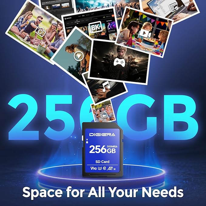 256GB LSU200 SDXC UHS-II Memory Card - up to 300MB/s, C10, U3, V90, 8K, SD Card for Computers, Digital Cameras, Home Theatre Devices, Car Navigation Systems (2 Pack)