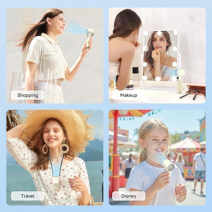 Portable Handheld Turbo Fan, 5000mAh Rechargeable Battery, Max 20Hrs Cooling, 5 Speeds Upto 11000RPM, Rotatable Design,4-IN-1 Personal Pocket Fan with Lanyard for Women Men Travel Beach Makeup Concert