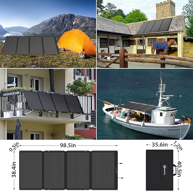 410W 42V ETFE Portable Solar Panel, IP68 Waterproof Foldable 24% High Efficiency, Ultra-Light Solar 4 Kickstands fo Power Station RV Camping