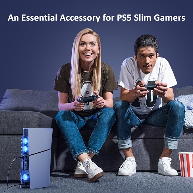 NexiGo PS5 Slim Silent Enhanced Cooling Fan with Adjustable Speed, Auto Power On/Off, with USB 3.0 Port, Efficient Cooling System for Both PS5 Slim Disc and Digital Editions
