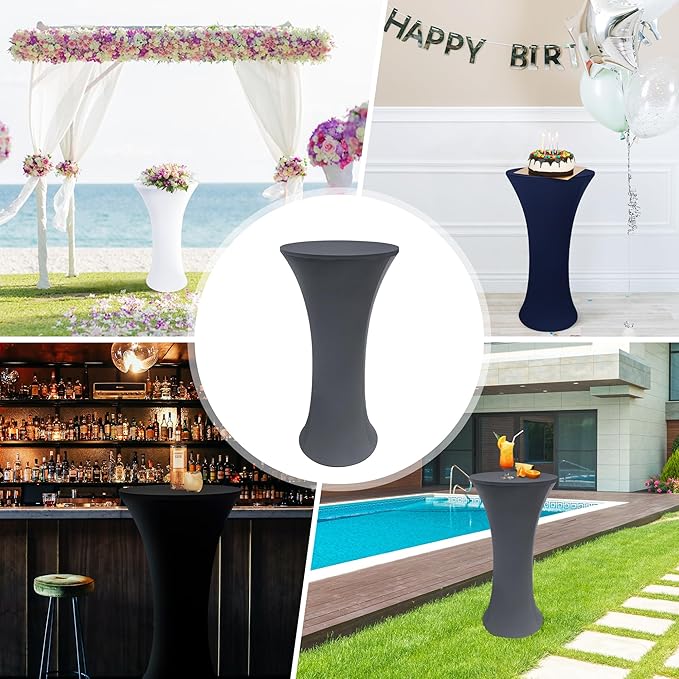 5PCS 24x43 Inch Round Fitted Cocktail Table Cover Grey Spandex Cocktail Table Cloth Highboy Fitted Tablecloth High Top Table Cloths for Party Pub Banquet Bistro