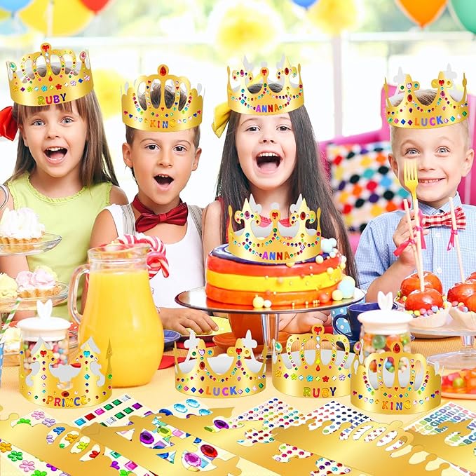 Gold Paper Crowns, Diy Birthday King Crowns Craft to Decorate, Paper Prince Princess Crown Hats for School Classroom