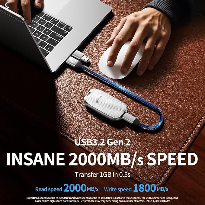 PHIXERO P20 External Portable SSD 1TB,up to 2050Mb/s,External Solid State Drives with 2 in 1 USB C Cable with LED Indicator,USB 3.2 Gen 2 Portable Hard Drive for iPhone 15/16 PRO, Mac, PC & Laptops