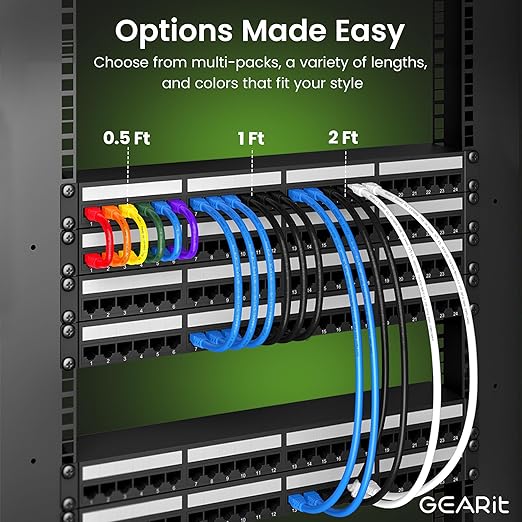 GearIT Cat 6 Ethernet Cable (24-Pack 3 Feet) Cat6 Network Patch, 10Gbps, RJ45, Snagless Cord, Gold-Plated Connectors, Internet for PC, TV, Tablet, Router, Printer, Servers, IT Data Center - Red