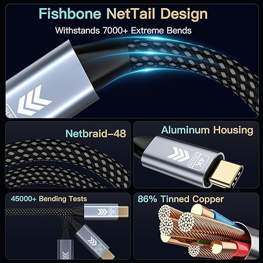 USB C Extension Cable 10FT, 20Gbps/240W USB3.2 Type C Extender Cord, 4K@60Hz Video Output Nylon Braided USB C Male to Female Extension Charging Cable Compatibility with Thunderbolt 4/3