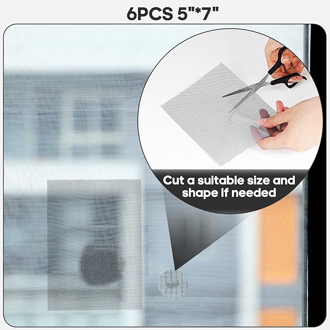 5" x 7" Grey/Black Screen Repair Kit, 6 PCS Window Screen Patch Repair Tape for Mesh Window Door, Strong Adhesive Fiberglass Mesh Patch Tape
