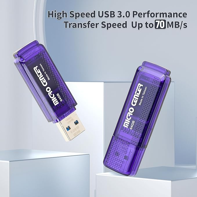 INLAND Micro Center Super Speed 20 Pack 64GB USB 3.0 Flash Drive Memory Stick Thumb Drive Data Storage Jump Drive Bulk, Much Faster Than USB2.0 Flash Drive, Blue