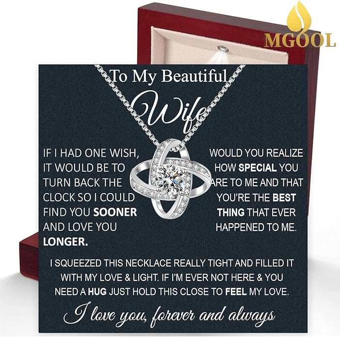 Wife Necklace From Husband To My Wife Necklace Soulmate Necklace For Women Future Wife Jewelry Birthday Christmas Valentine's gifts For Girlfriend Message Card & LED Box