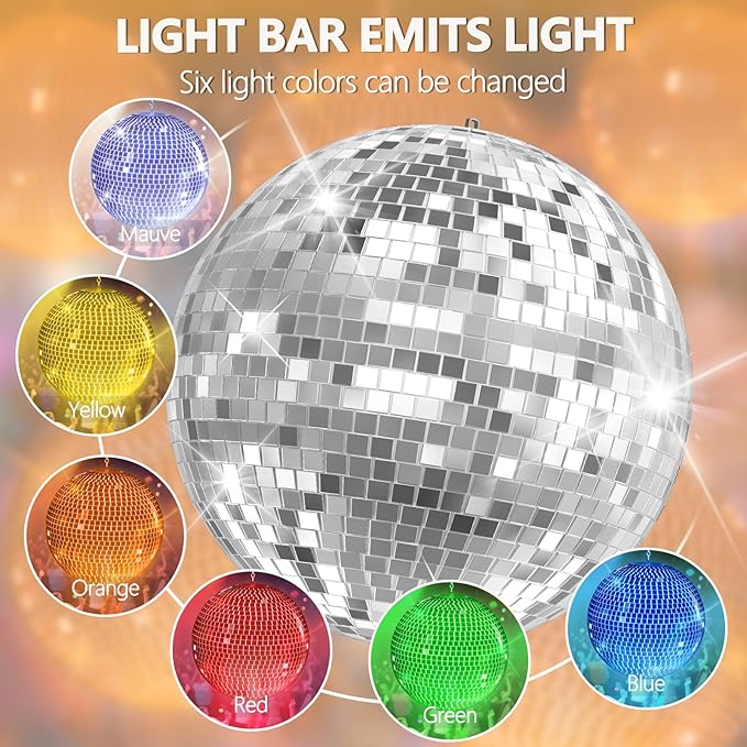 12-Inch Mirror Disco Ball with Hanging Ring, Disco Party Decorations for DJ Club Stage Wedding Birthday Christmas New Years