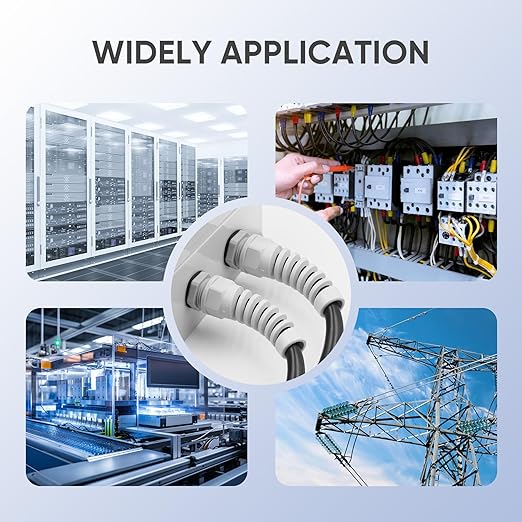 Strain Relief Cord Connector,LISTENJIALE 5Pcs NPT 1/2" Waterproof Cable Gland Flex Spiral Strain Relief Adjustable 6-12mm Cable Connector Nylon Joint with Gaskets(Grey)