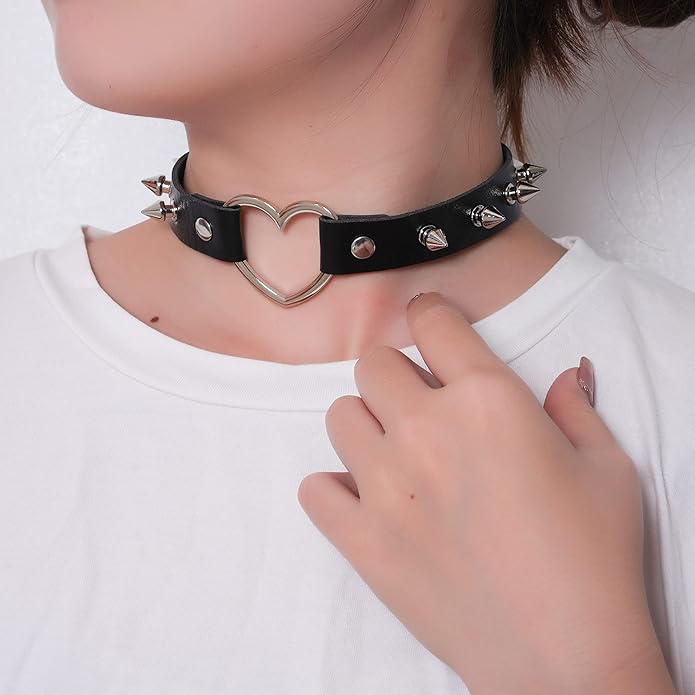 Eigso Vintage Punk Goth Studded Rivet Pu Leather Collar Choker Necklace with Spikes Adjustable