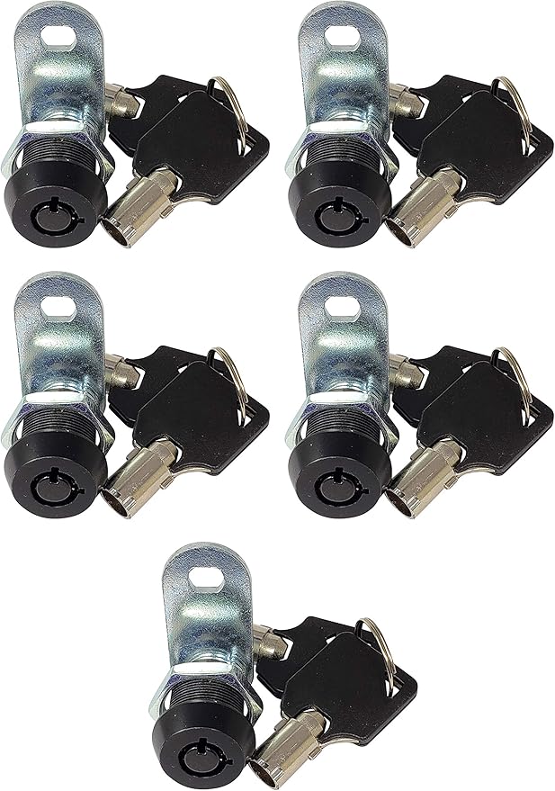 Admiral Locks Tubular Cam Lock, Keyed Alike Removable Key RV Compartment Storage Lock Cabinet Locks (Black Pack of 5, 5/8" 90°)