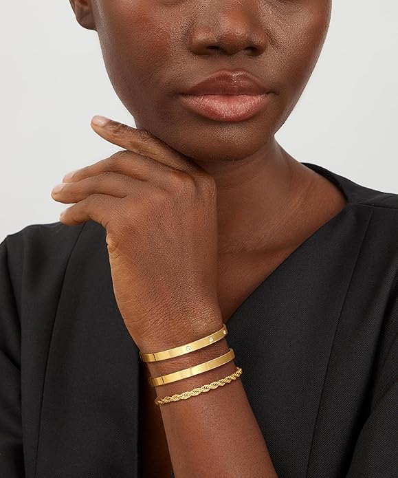 Gold Bangle Bracelets for Women, Non Tarnish Dainty 14K Gold Plated Cuff Bracelets Stackable for Women,Waterproof Bracelet Stack Gold Jewelry Gifts Trendy Adjustable Accessories