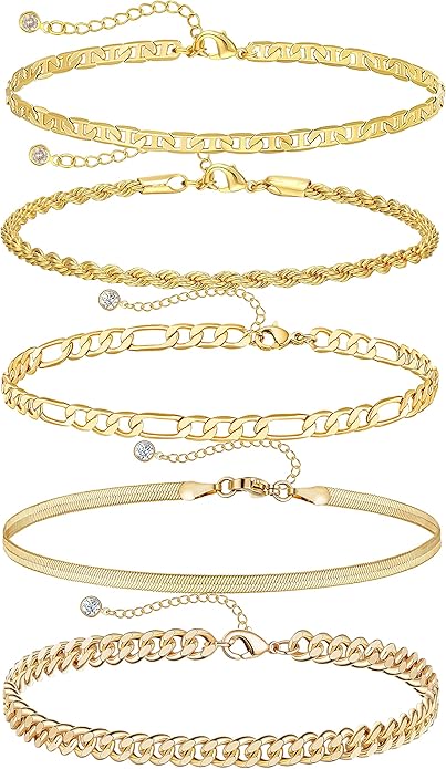 DEARMAY 14K Gold Plated Bracelets for Women, Jewelry Sets Cute Tennis Beaded Bracelets Cuban Link Paperclip Chain Dainty Bracelet Pack Gifts