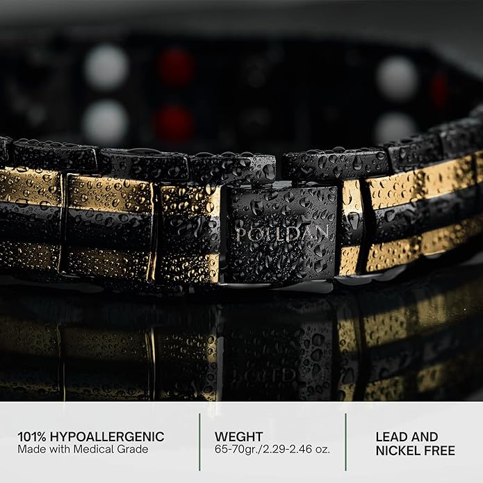 POLLDAN® 3X Power Magnetic Bracelets For Men | 6200 Gauss Strength Mens Titanium Bracelet with Fold-Over Clasp, Adjustable Length, Gift Box, Sizing Tool | Innovative Magnets Alloy - Patent