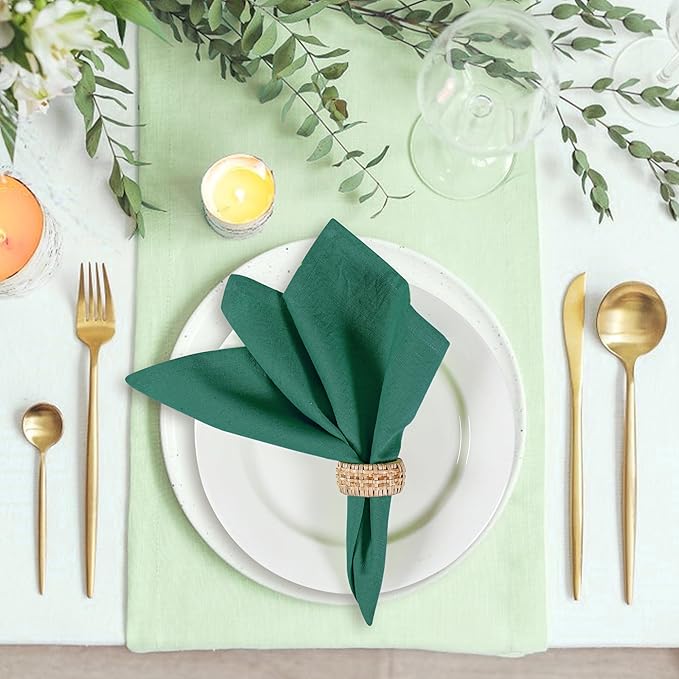 Cloth Napkins Set of 12 Cotton Linen 18x18 Inch - Soft Durable Washable - Ideal for Farmhouse Party Spring Summer Easter - Perfect Everyday Use Table Linen (Dark Green, 18" x 18" (Set of 12))