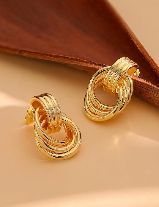 14K Gold Plated Knot Statement Earrings for Women Hypoallergenic Chunky Drop Dangle Earrings - Lightweight Fashion Accessories Gold Jewelry Gifts for Womens Trendy