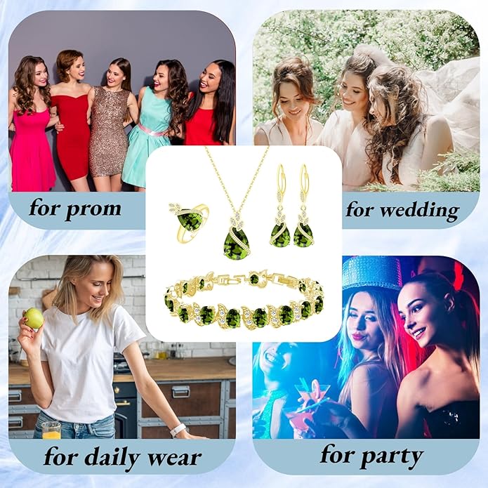 GZWHD Jewelry Set for Women CZ Earrings Necklace Ring Bracelet Set Prom Party Wedding Jewelry Gift for Mother Friend Wife