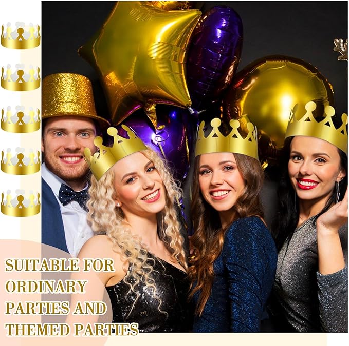 Crtiin 30 Pcs Gold Paper Crown for Adults Princess Hats Crafts Birthday Party Bulk Crowns for School Classroom(Cute Style)