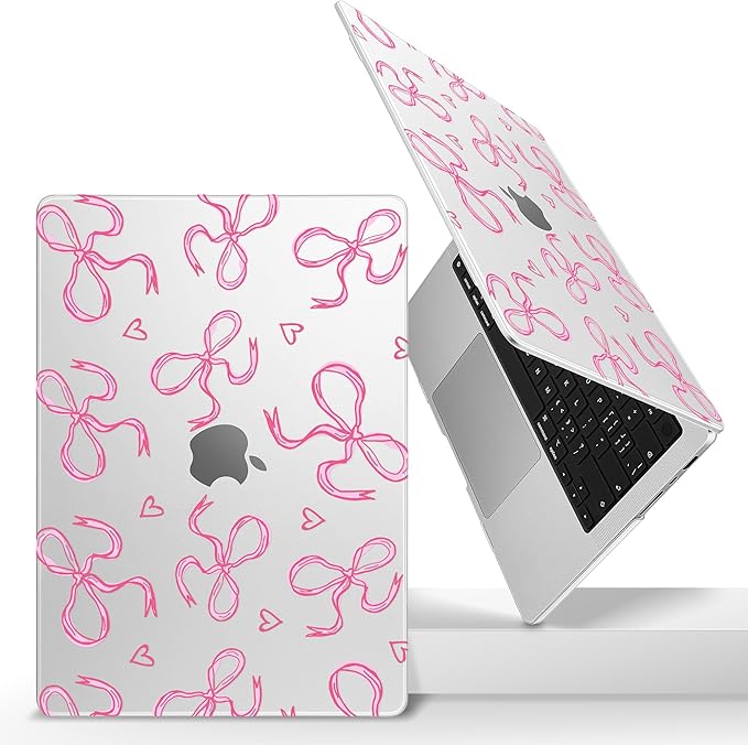 for MacBook Pro 16 inch Case 2021 2022 2023 2024 Release A3186 A3403 M4 A2991 M3 A2780 M2 A2485 M1 Pro/Max, Hard Shell Case with Screen Protector & Keyboard Cover, Pink Bows Heart