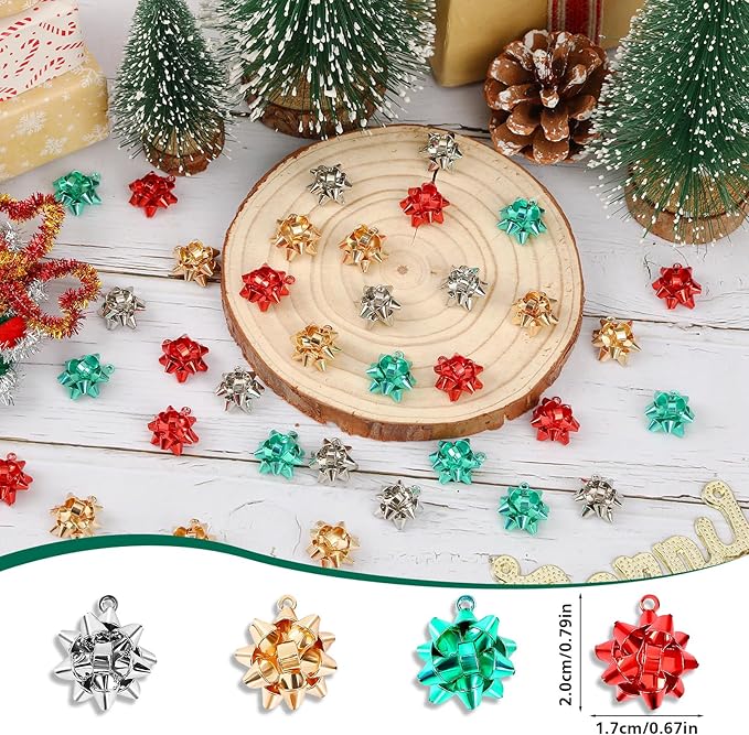 MARFOREVER 40 Pcs/20 Pairs Christmas Charms for Jewelry Making, Christmas Bow Charms Red Green Gold, Silver Mini Gift Bow Charm Holiday Xmas Bangle Pendants for Bracelet Necklace Earrings Making
