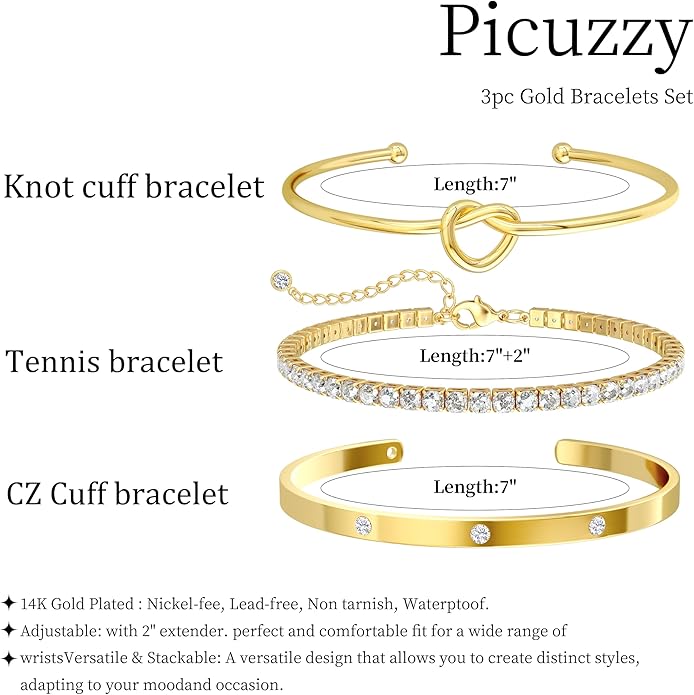 Gold Bangle Bracelets for Women, Non Tarnish Dainty 14K Gold Plated Cuff Bracelets Stackable for Women,Waterproof Bracelet Stack Gold Jewelry Gifts Trendy Adjustable Accessories