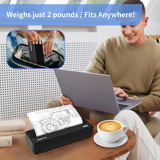 Inkless Portable Printer for Travel, Wireless Thermal Printer Support 8.5 x 11 inch A4/ US Letter, Bluetooth Compatible with Android/iOS Smartphone for Home Use (Grey)