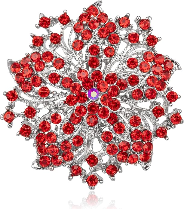 Womens Flower-shape Statement Brooch Pin Crystal Brooch for Women