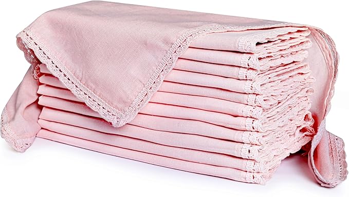 Ramanta Home Linen Flax Cloth Napkins Set of 12| 18x18 Inch | Premium Cotton Linen Flax Lace Soft & Durable | Washable Ideal for Everyday Use Parties Thanksgiving Christmas Halloween Pink