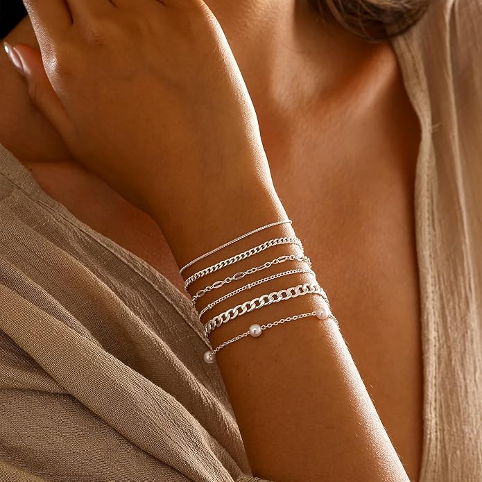 MBW Gold Bracelets for Women Trendy, Dainty 14K Gold Plated Bracelet Stack Beaded Chain Bracelet Set Thin Small Cute Paperclip Bracelets Fashion Waterproof Jewelry Gift Gold Accessories for Women