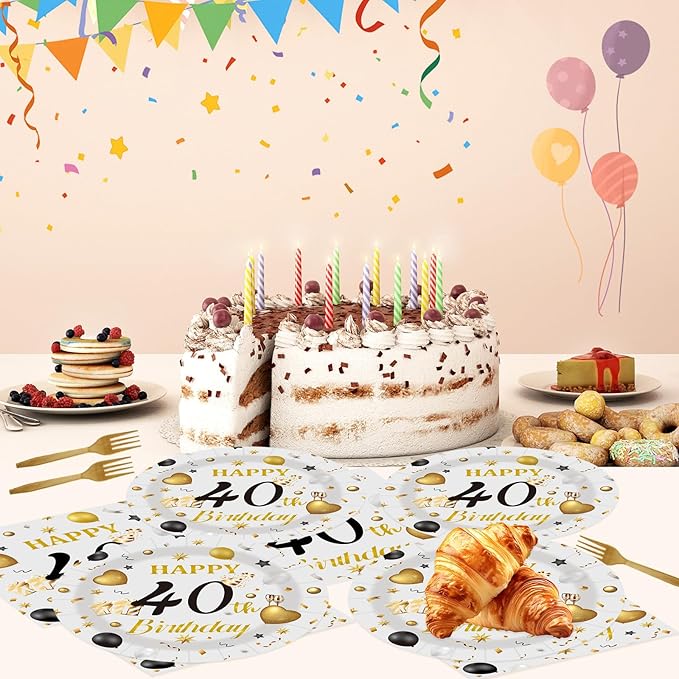 75PCS 40th Happy Birthday Plates and Napkins Party Decorations, 7 Inch Premium Grey and Gold Birthday Paper Dessert Cake Plates and Napkins Disposable Tableware Set Party Supplies for Women Men