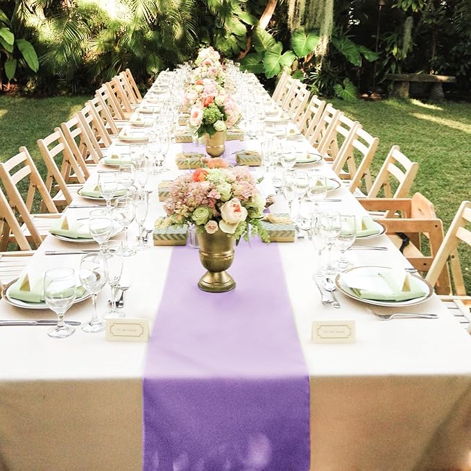 5 Pack Satin Table Runner Lavender 12 x 108 Inch Long,Satin Silk Table Runner for Wedding,Birthday Party and Banquet(Lavender,5 Pack)