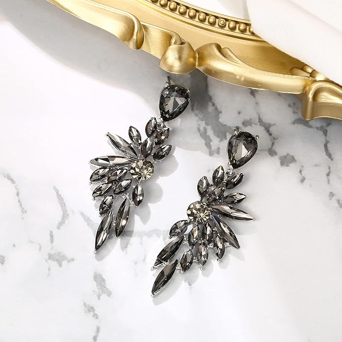 BriLove Women's Wedding Bridal Crystal Teardrop Multi Marquise Cluster Bling Dangle Earrings