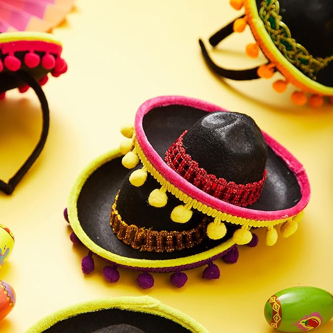JOYIN 6 PCS Cinco De Mayo Fiesta Fabric Sombrero Headbands Party Costume for Fun Fiesta Hat Party Supplies, Luau Event Photo Props, Mexican Theme Decorations and Party Favors