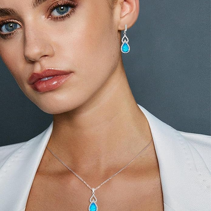 BriLove Wedding Jewelry Set for Women Bride Bridesmaid, Gorgeous Cubic Zirconia Teardrop Necklace Earrings Bracelet Adjustable Ring Jewelry Gift for Birthday/Anniversary/Mother’s Day