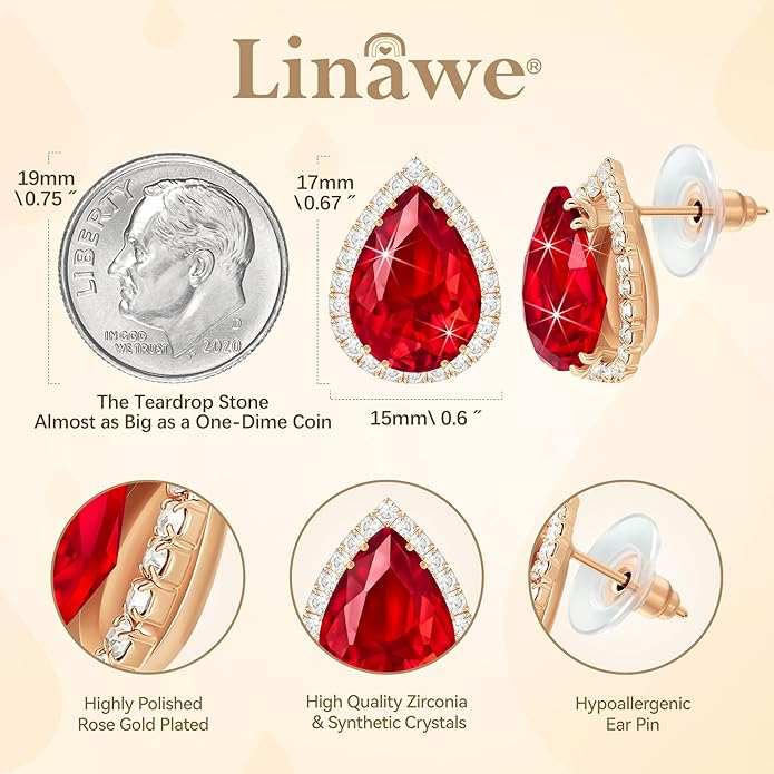 Linawe Women Stud Earrings, Teardrop Diamond Moissanite Cubic Zirconia Earrings Studs Rhinestone Jewelry Gold/Silver/Rose Gold
