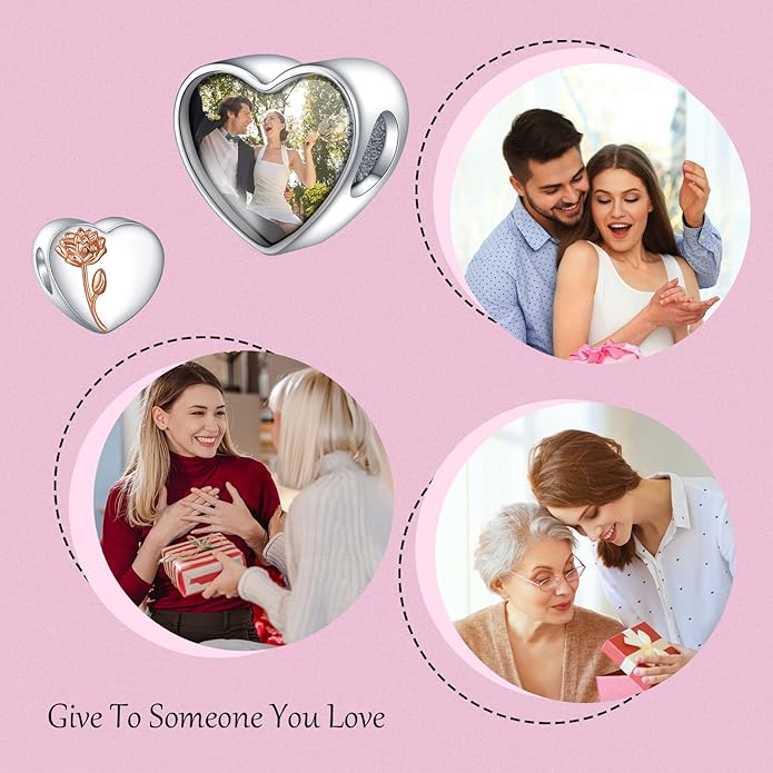 Annmors Personalized Photo Charms For Bracelets/Necklace 925 Sterling Silver Love Heart Shaped Engraved Customize Picture Gift for Birthday Mother's Day,Bead Charms Jewelry for Women