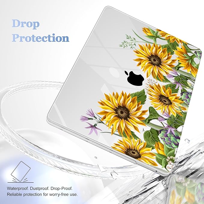 Case for MacBook Pro 13 inch with/Without Touch Bar (2016-2022, M2 A2338 M1 A2289 A2251 A2159 A1989 A1706 A1708), Hard Shell + Keyboard Cover + Dust Plug, Sunflowers