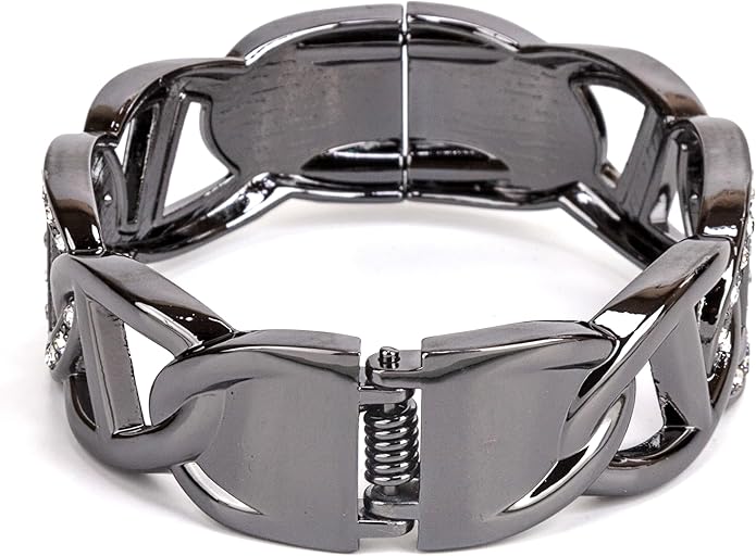 SPUNKYsoul Chain Link Buckle With Rhinestones Cuff Bracelet in Gold, Silver Rose Gold and Gun Metal for Women
