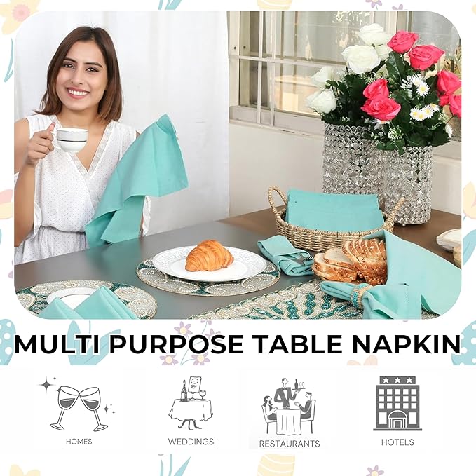 Homidate Cotton Cloth Dinner Napkins Set of 12 – 18x18 Aqua Green – Machine Washable Fabric Napkins for Weddings, Parties, Thanksgiving, Christmas & Everyday Dining
