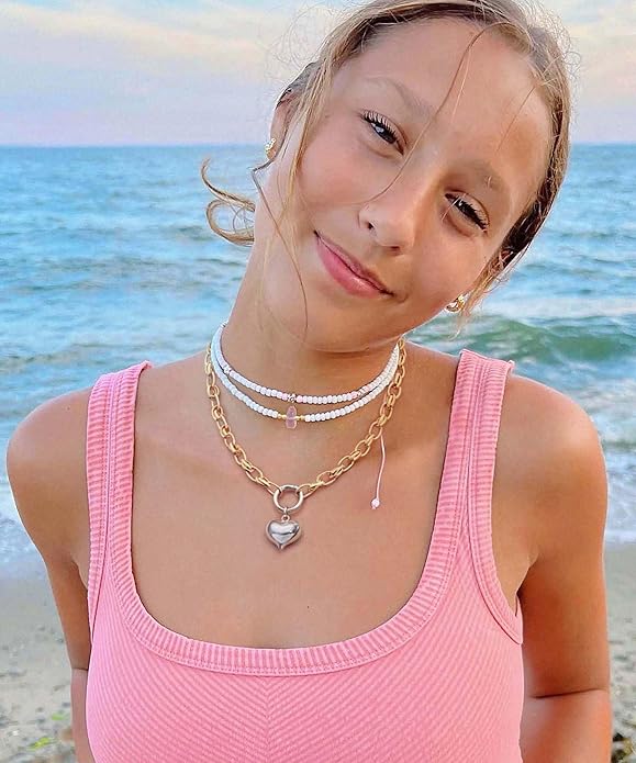Aobei Pearl 18K Gold Plated Moon Star Lion Evil Eye Love Heart Cross Pendant Necklace Medallion Paperclip Chian Choker Layering Jewery for Women