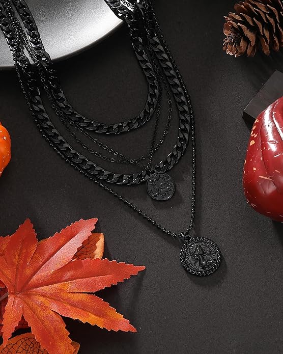 MJartoria Layered Necklaces for Women Trendy Retro Coin Pendant Necklace Dainty Chunky Chain Necklaces for Jewelry Birthday Gifts