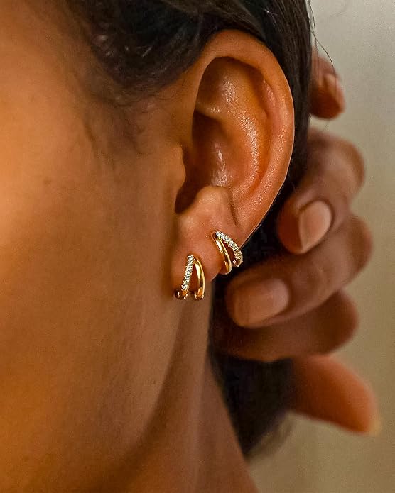 Gold Hoop Earrings for Women,14K Gold Plated Huggie Hoop Earrings for Gift